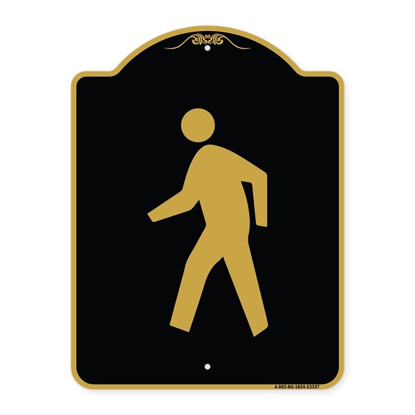 Signmission Designer Series Pedestrian Crossing, Black & Gold Aluminum Sign, 18" x 24", BG-1824-23337 A-DES-BG-1824-23337 - main